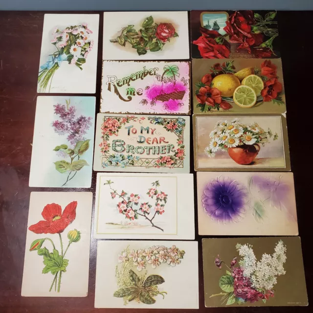 Lot of 13 Antique / Vintage Greeting Postcards & Topo Cards Posted