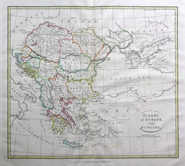 1808 Turkey Asian Europa Europe Hungary Card Map Copperplate