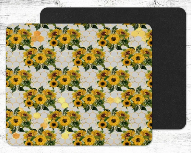 Bees & Sunflowers Design Mouse Pad Mat Neoprene Rectangle #5