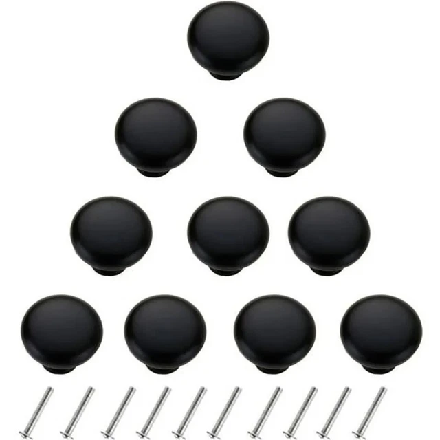 10pcs Boutons poignées rond noir Porte Tiroir Commode Cuisine Armoire Placard