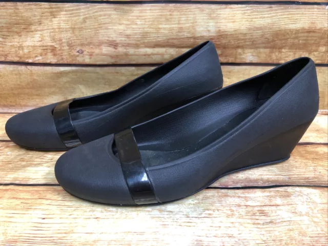 CROCS Mid Heels Wedge Pumps Casual Comfort BLACK Rubber Slip On Shoes Womens 10