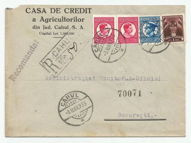 Rumänien, Königreich, Kingdom of Romania 1933, Bedarfsbrief Cahul-Bucuresti