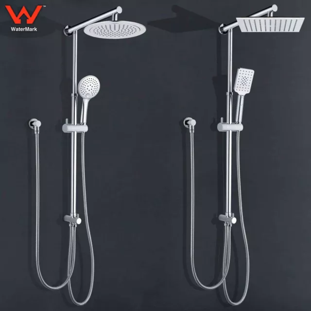 WELS Square/Round Rainfall Handheld Twin Shower Head Sliding Rail Arm Set AU