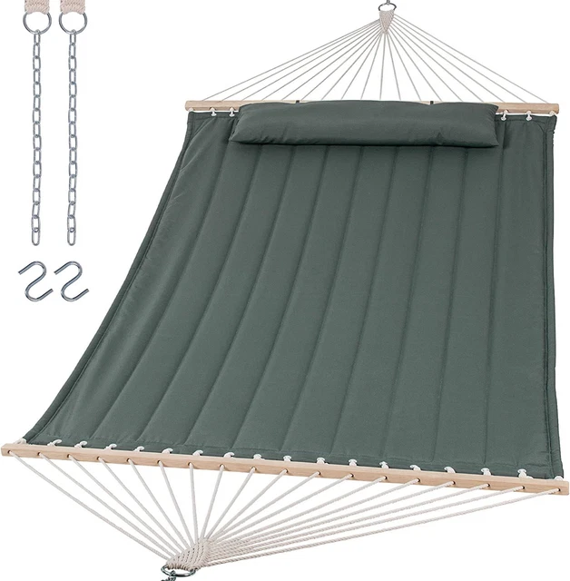 SUNCREAT Double Hammock for 2 Person, Extra Large Outdoor Portable Gray Green