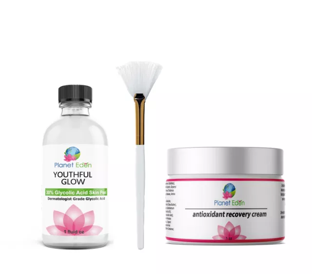 Planet Eden 30% Glycolic Acid Kit & Recovery Cream with She Butter & Fan Brush