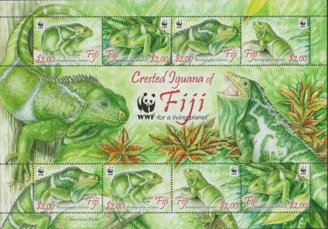 Rep044 - Reptiles Amphibians Fiji  2010 Crested Iguana Of Fiji Wwf Sheet Mnh
