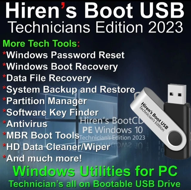 HIREN'S BOOT 2023 USB Drive | Repair, Diagnostics, User Password Reset ...