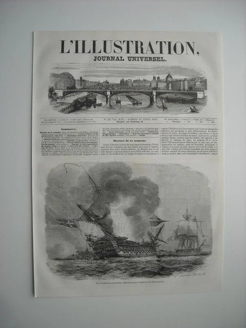 Gravure 1849. Perte Du Christian Et Du Gefion, Batiments De Guerre Danois En Vue