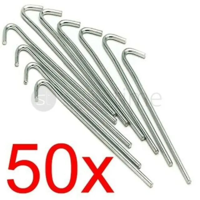 50 x Heavy Duty Galvanised Steel Tent Pegs Metal Camping Ground Sheet Anchor