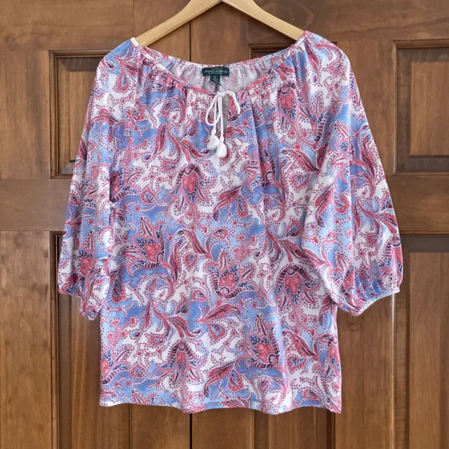 Lauren Ralph Lauren Women’s 3/4 Sleeve Floral Cotton Blouse Size Medium M