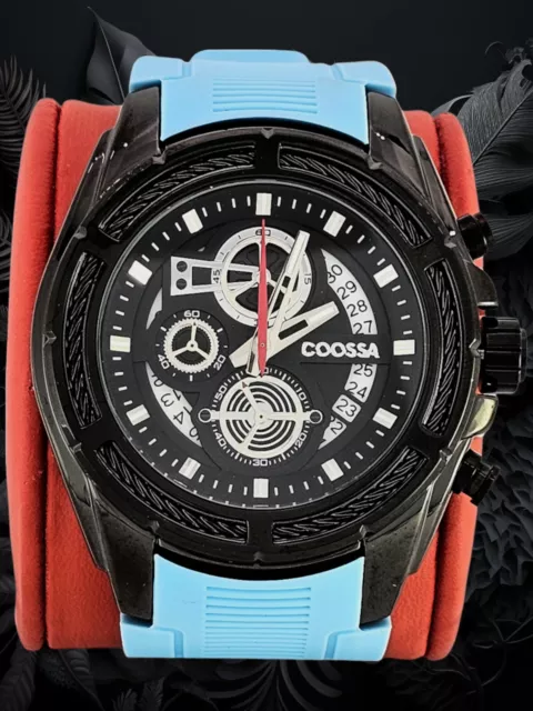 COOSSA ORIGINAL Mens Chronograph Watch 48MM Baby Blue Silicone Band 30M WR