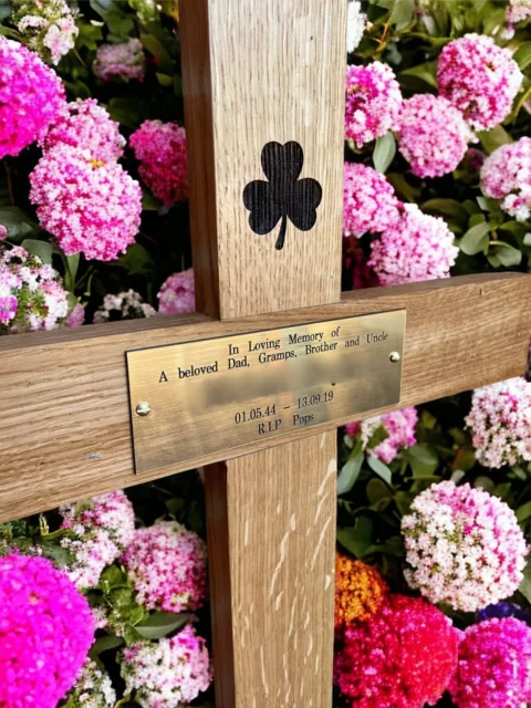 oak Wooden Memorial Cross grave marker 36" Free Plaque & Free Engraving