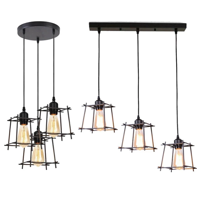 Lampe De Pendentif Rétro E27 Lampe Suspendue En Bois Lustre Industrial Loft Barre De Suspension 6 Lumières Vintage En Verre Métal Salle Manger Chambre