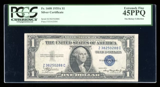 DBR 1935-A $1 Silver Fr. 1608 ZC Block PCGS 45 PPQ Serial Z38250288C