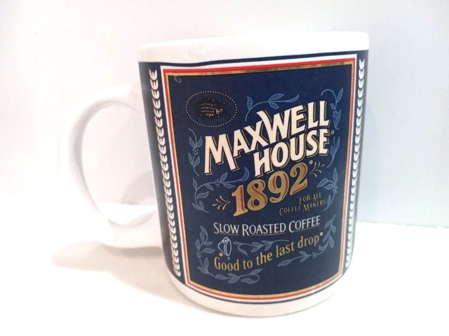 Maxwell House 1892 Coffee Cup BLUE + GOLD Good To The Last Drop! coffee mug