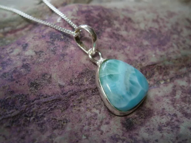 925 sterling silver blue Larimar gemstone pendant and chain.