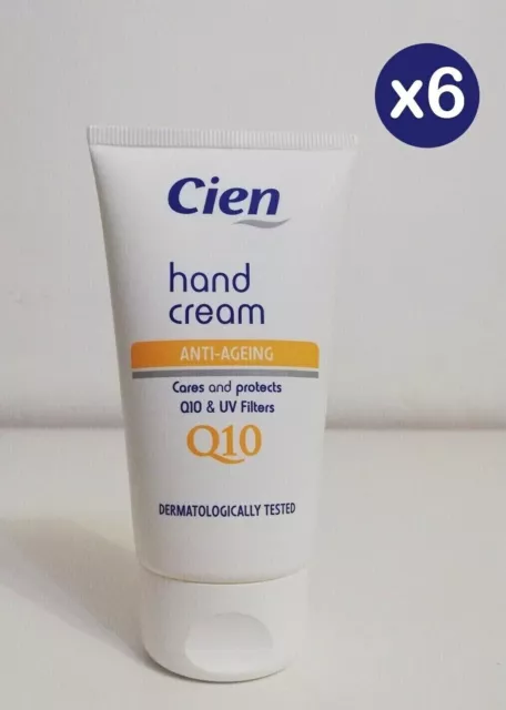 6 x Anti-Ageing Hand Cream Cares Protects Q10 UV Filters Soft Smooth Hands 75ml