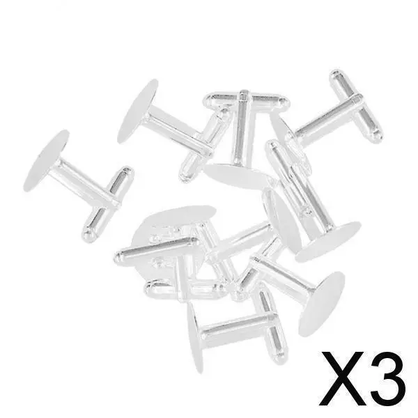 3X 10   Plated Flat Round Cufflink Finding Cuff Link Blank Backs 15Mm