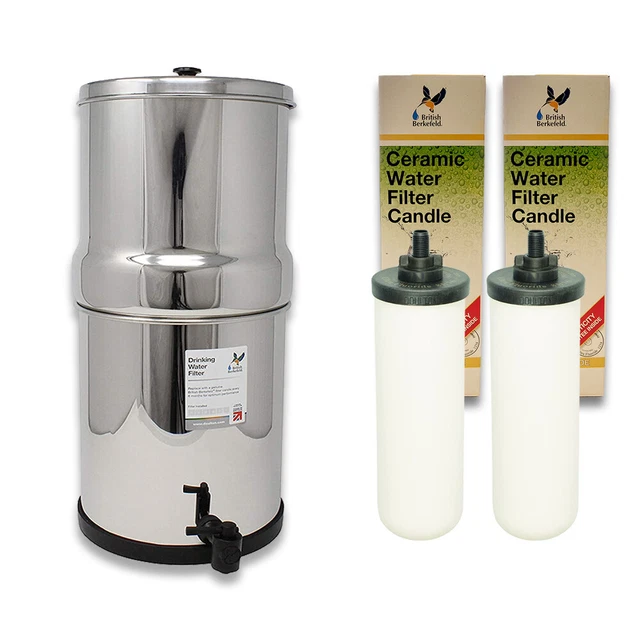 BRITISH BERKEFELD TRAVEL SIZE Gravity Water Filter + 2 Fluoride Filters 6 Litre £184.95