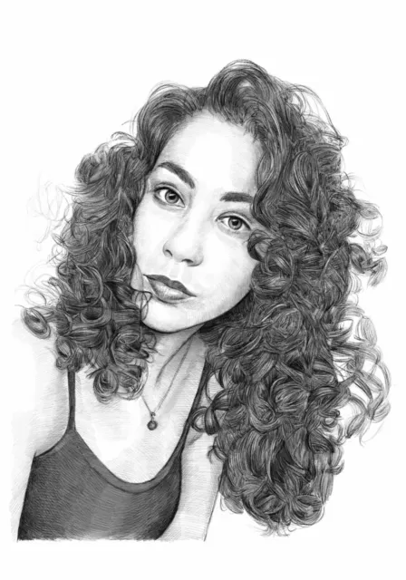 Custom Portrait Pencil Drawing From Photograph. Hand-drawn Black&White