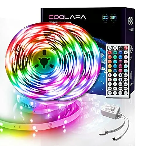 RUBAN LED 20M, COOLAPA Bande LED RGB avec Télécommande à 44