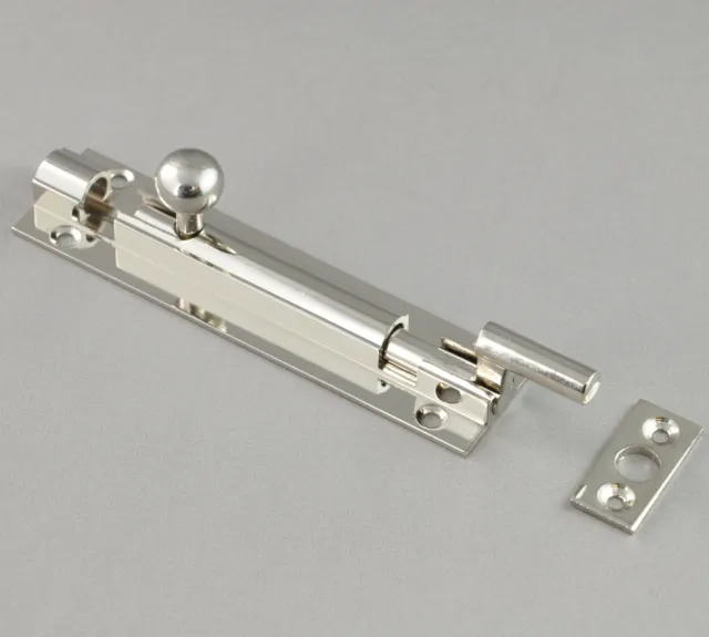 BARREL BOLT-100mm OFFSET-POLISHED NICKEL-SOLID BRASS-WINDOW-lock-pad-fix-necked