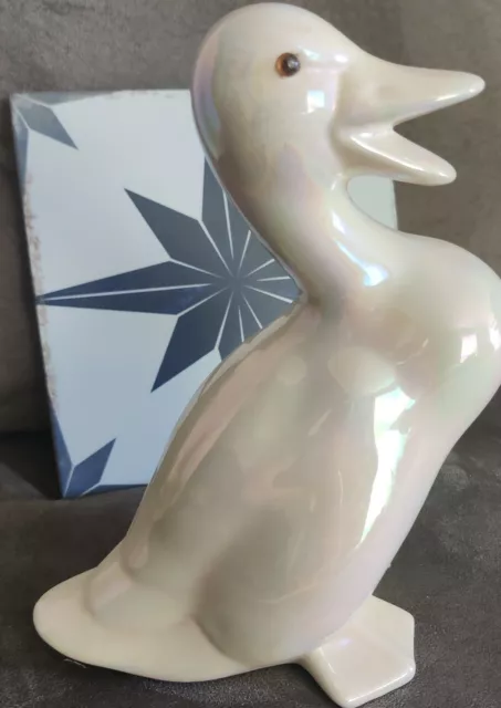 Vintage Duck Figurine Hand Painted Ceramic 9" Iridescent