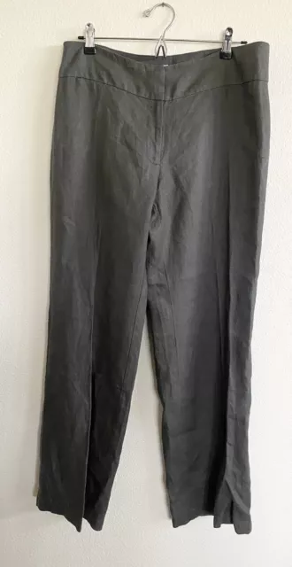 Eileen Fisher Pants Womens 12 Gray Wide Leg Heavy Linen Trouser Yoke Waist Pants