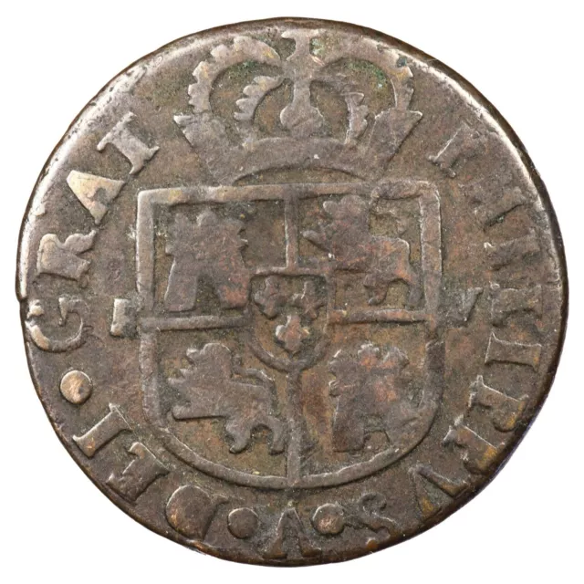 Spain 1 Seiseno 1712 ( Sisè ) Philippe V Valencia Copper coin Spanish