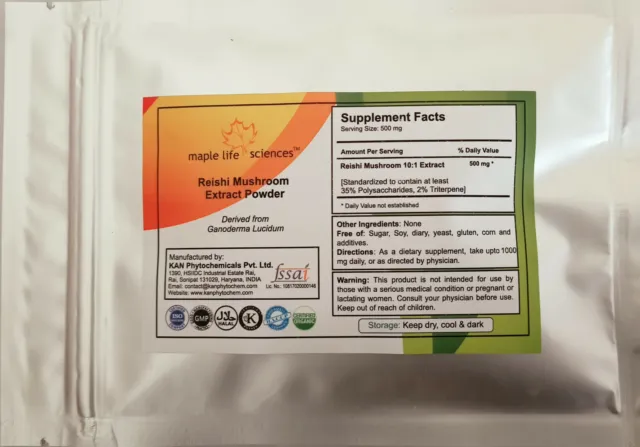 Ganoderma Lucidum Extract 10:1 Powder (Reishi Mushroom) Pure & High Quality PE