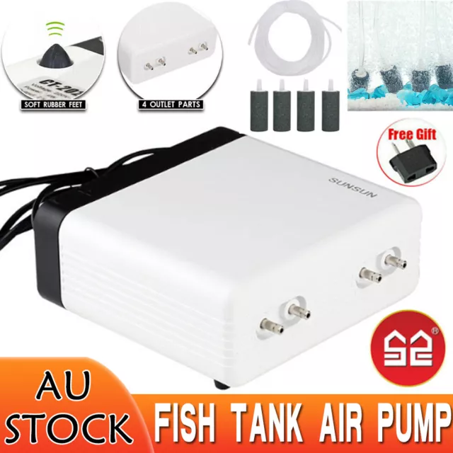 Silent Air Pump Large Aquarium Fish Tank Pump Hydroponic Oxygen 4 Outlet 8W Pump