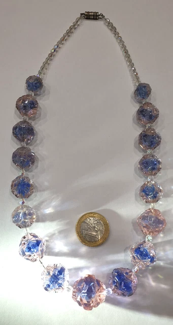 Ancien Collier De Perles En Verre Facettées Boules - Bijou Vintage Occasion Bon état