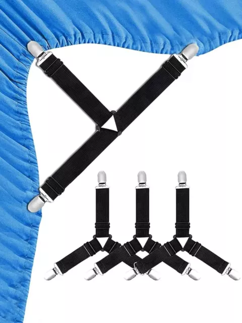 4Bed Sheet Fasteners Adjustable Elastic Suspenders Straps Mattress Covers Clips