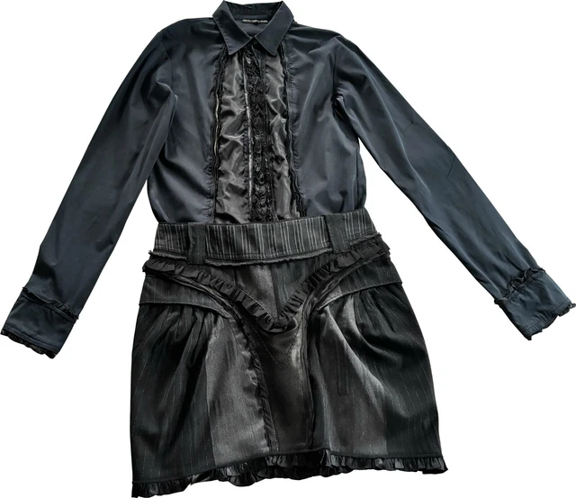 Ensemble Chemisier Et Jupe Noir/gris De Marithé Et François Girbaud - Taille 36/38, Style Destructuré, Neuf Sans étiquettes