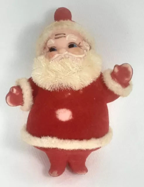 Christmas Santa Flocked Plastic Made in Japan Mid-Century Modern Holiday Decor