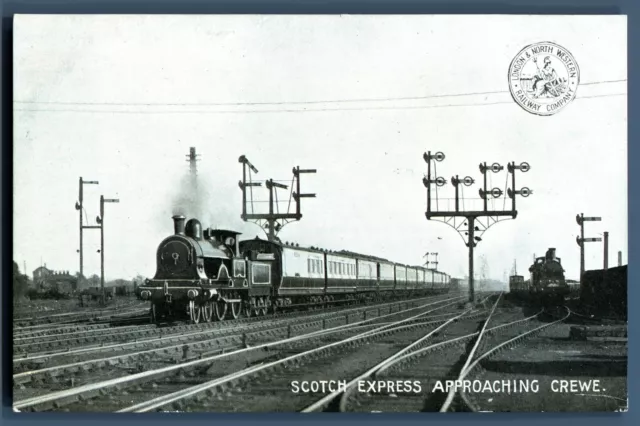 Vintage LNWR Postcard Scotch Express Approaching Crewe Steam Train Locomotive
