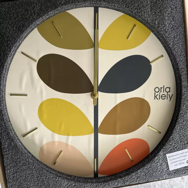 Orla Kiely Wooden Wall Clock Multi-Stem Detail Retro *defect*