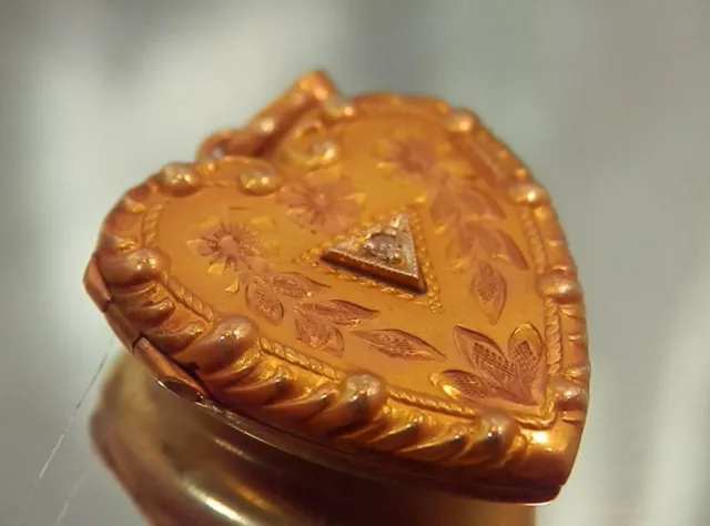 Beautiful Vintage 1800s 10K Gold Diamond Heart Locket Pendant FM CO Signed 637M3