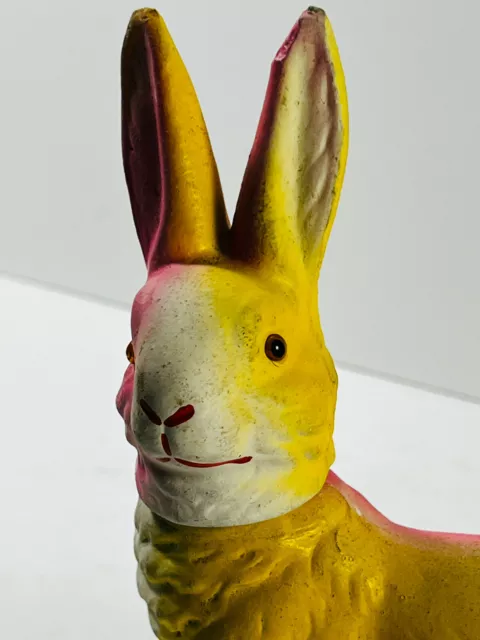 antque German Easter Rabbit Bunny Candy Container w/ neon colors paint NICE 2