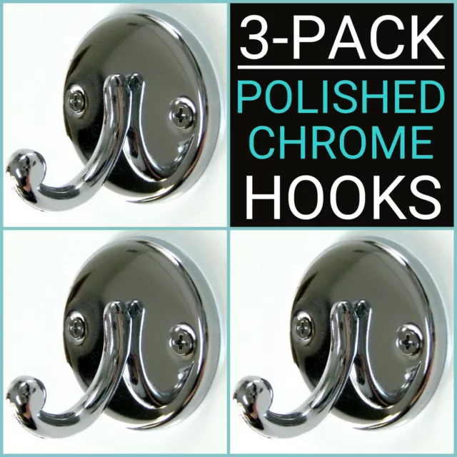 (3-PK) Polished Chrome Decorative Hooks Hangers for Bathroom Robe Coat Laundry