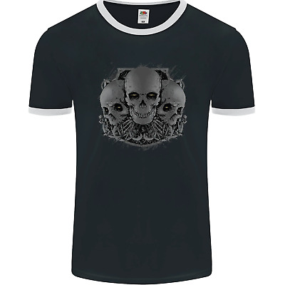 Gothic Skulls Biker Motorcycle Motorbike Mens Ringer T-Shirt FotL