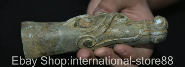 5.8" Old Chinese Bronze Ware Dynasty Palace Dragon Pixiu Beast Walking Stick