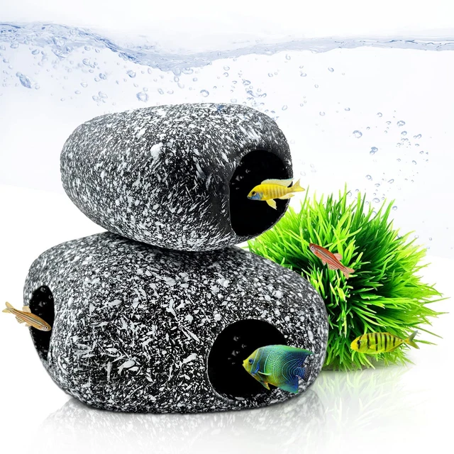 Aquarium Decorations Cave with Grass Ball Betta Fish Tank Accessories, Rock Cav