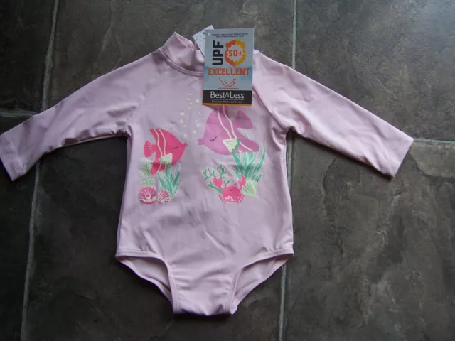 BNWT Baby Girl's Pink Fish Long Sleeve Rash Suit Swimsuit Swimmers Size 000