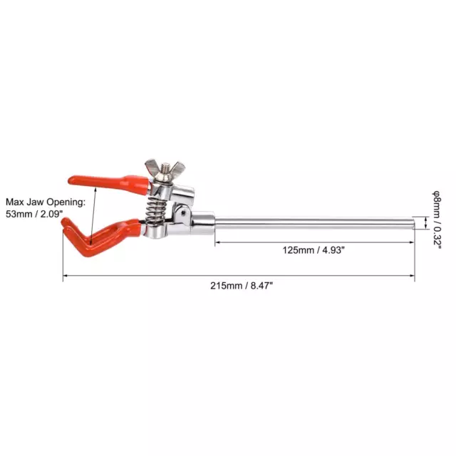 Labs Clamp 3 prongs Clamp Opens Up to 53mm Diameter Red with Holder 2