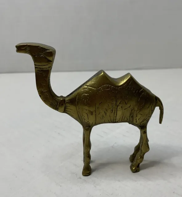 Vintage Brass Camel Ornate Etched Figurine Mid Century Modern MCM EUC Pre-owned