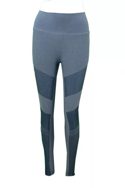 Alo Yoga High Waist Soft Touch Moto Grey/Blue Mesh Leggings Fitness Gym Workout