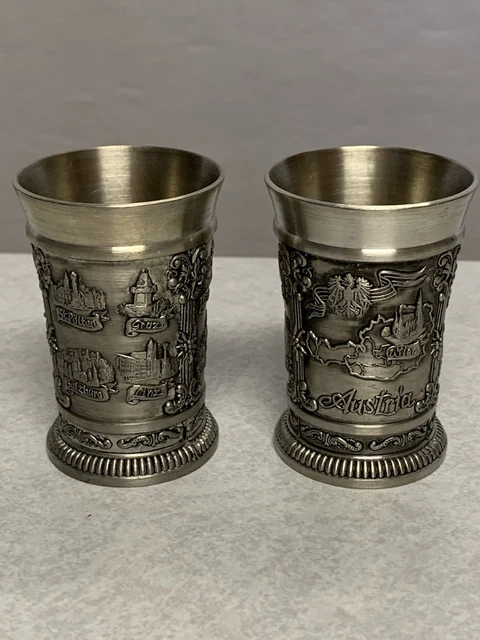 VTG SKS 95 Zinn Pewter Shot Glass Jigger Cup Austrian Embossed 2.5