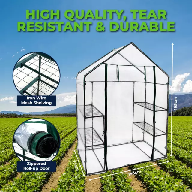 Garden Greens Greenhouse Walk-In Shed 3 Tier Solid Structure & Quality 1.95m 3