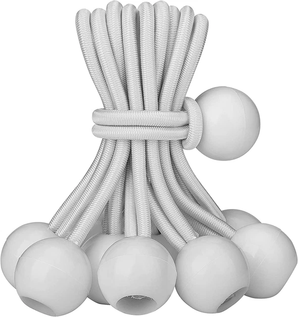 White Bungee Cords With Ball Tarp Tie Down Cord 10 Pcs Plastic NEW